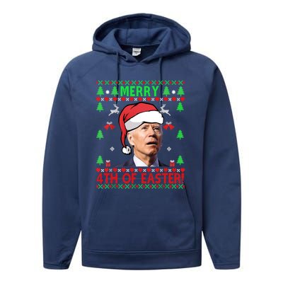 Merry 4th Of Easter Funny Joe Biden Christmas Ugly Gift Performance Fleece Hoodie