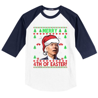 Merry 4th Of Easter Funny Joe Biden Christmas Ugly Gift Baseball Sleeve Shirt