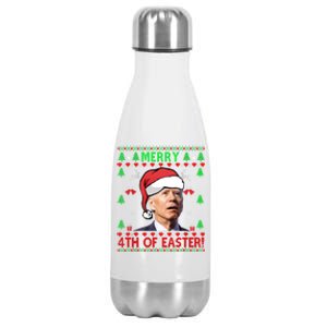 Merry 4th Of Easter Funny Joe Biden Christmas Ugly Gift Stainless Steel Insulated Water Bottle