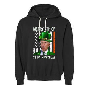 Merry 4th Of St Patrick's Day Joe Biden Leprechaun Hat Garment-Dyed Fleece Hoodie