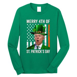 Merry 4th Of St Patrick's Day Joe Biden Leprechaun Hat Long Sleeve Shirt