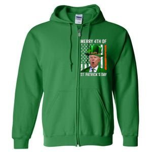 Merry 4th Of St Patrick's Day Joe Biden Leprechaun Hat Full Zip Hoodie