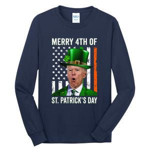 Merry 4th Of St Patrick's Day Joe Biden Leprechaun Hat Tall Long Sleeve T-Shirt