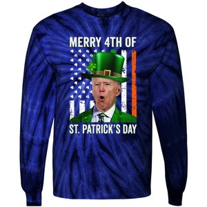 Merry 4th Of St Patrick's Day Joe Biden Leprechaun Hat Tie-Dye Long Sleeve Shirt