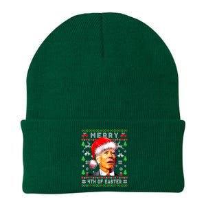 Merry 4th Of Easter Funny Biden Christmas Ugly Sweater Knit Cap Winter Beanie