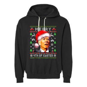 Merry 4th Of Easter Funny Biden Christmas Ugly Sweater Garment-Dyed Fleece Hoodie