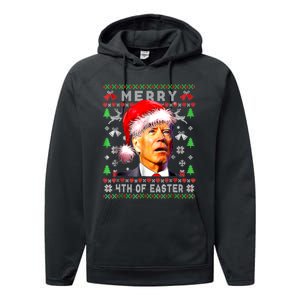 Merry 4th Of Easter Funny Biden Christmas Ugly Sweater Performance Fleece Hoodie