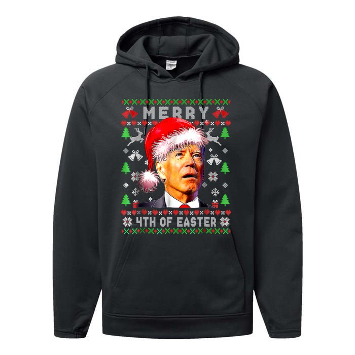 Merry 4th Of Easter Funny Biden Christmas Ugly Sweater Performance Fleece Hoodie