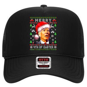 Merry 4th Of Easter Funny Biden Christmas Ugly Sweater High Crown Mesh Back Trucker Hat