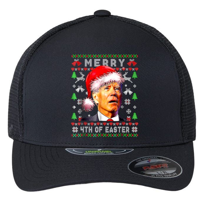 Merry 4th Of Easter Funny Biden Christmas Ugly Sweater Flexfit Unipanel Trucker Cap