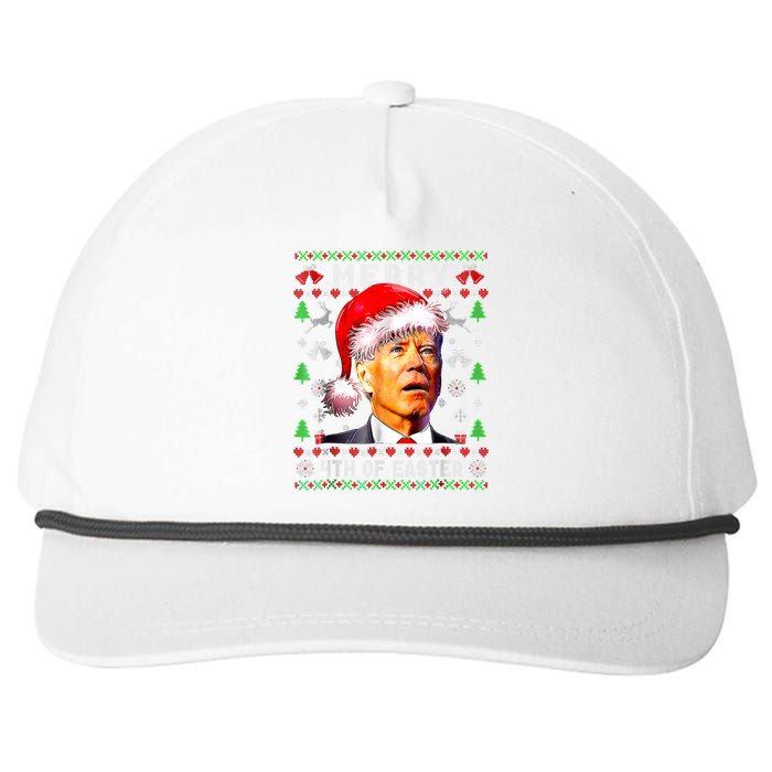 Merry 4th Of Easter Funny Biden Christmas Ugly Sweater Snapback Five-Panel Rope Hat