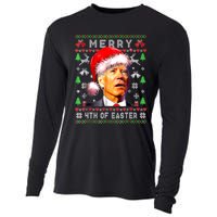 Merry 4th Of Easter Funny Biden Christmas Ugly Sweater Cooling Performance Long Sleeve Crew