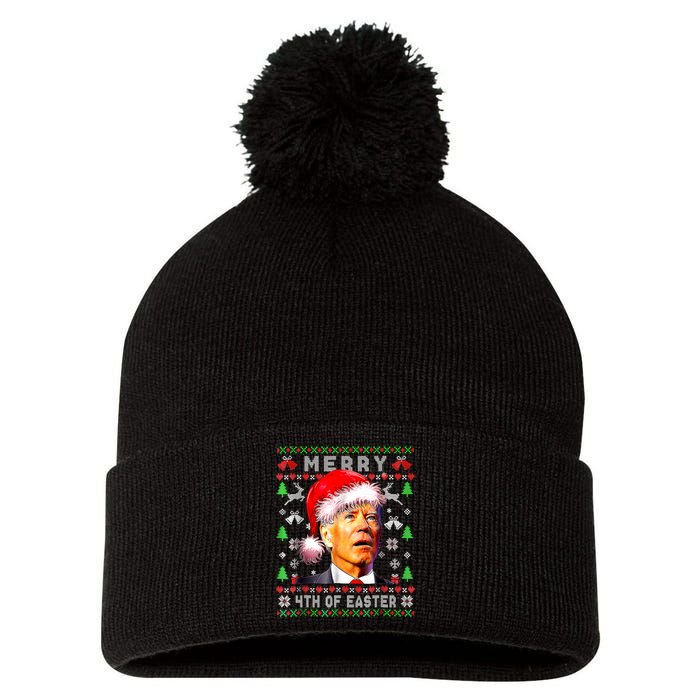 Merry 4th Of Easter Funny Biden Christmas Ugly Sweater Pom Pom 12in Knit Beanie