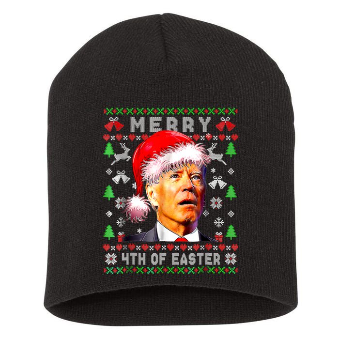 Merry 4th Of Easter Funny Biden Christmas Ugly Sweater Short Acrylic Beanie