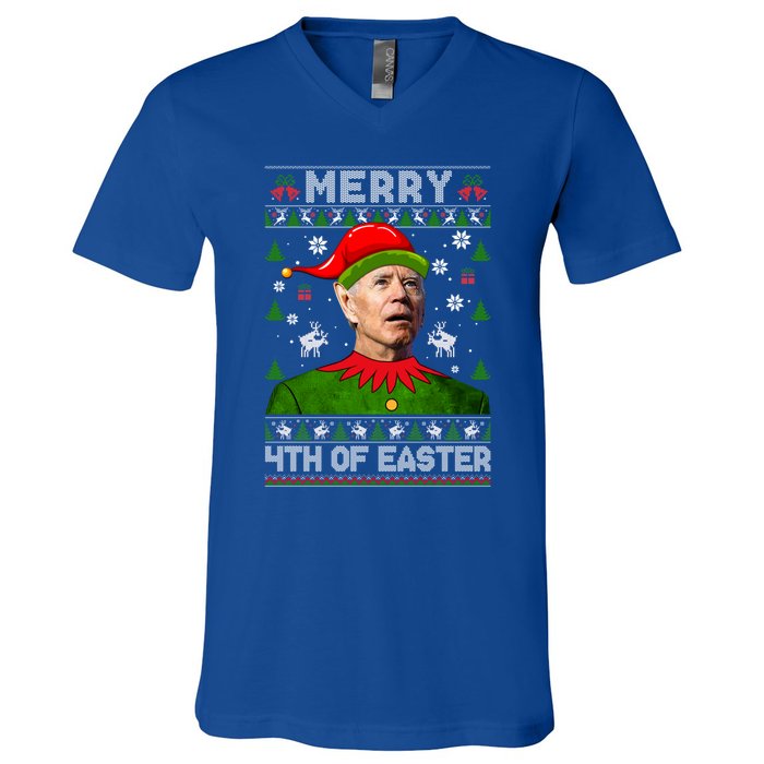 Merry 4th Of Easter Funny Joe Biden Christmas Ugly Gift V-Neck T-Shirt