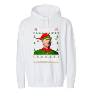 Merry 4th Of Easter Funny Joe Biden Christmas Ugly Gift Garment-Dyed Fleece Hoodie