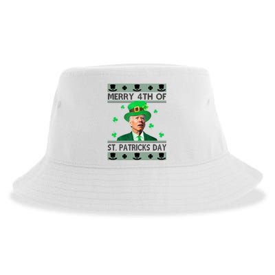 Merry 4th Of St Patrick's Day Funny Confused Joe Biden Sustainable Bucket Hat