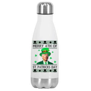 Merry 4th Of St Patrick's Day Funny Confused Joe Biden Stainless Steel Insulated Water Bottle