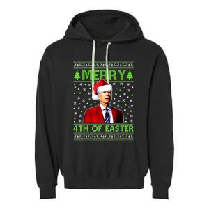 Merry 4th Of Easter Funny Biden Christmas Ugly Sweater Garment-Dyed Fleece Hoodie