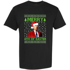 Merry 4th Of Easter Funny Biden Christmas Ugly Sweater Garment-Dyed Heavyweight T-Shirt