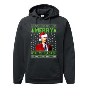 Merry 4th Of Easter Funny Biden Christmas Ugly Sweater Performance Fleece Hoodie