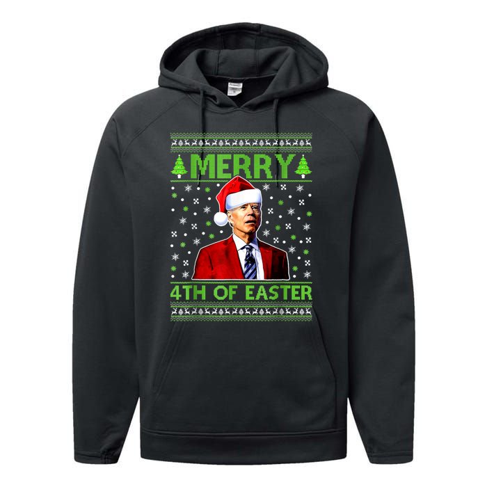 Merry 4th Of Easter Funny Biden Christmas Ugly Sweater Performance Fleece Hoodie