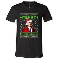 Merry 4th Of Easter Funny Biden Christmas Ugly Sweater V-Neck T-Shirt