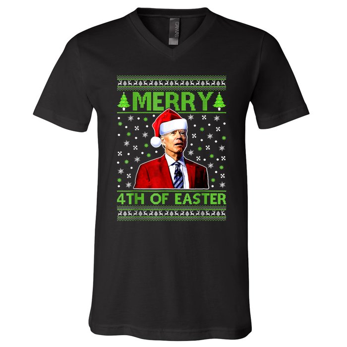 Merry 4th Of Easter Funny Biden Christmas Ugly Sweater V-Neck T-Shirt