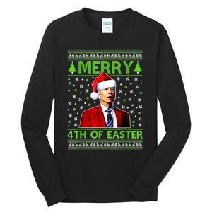 Merry 4th Of Easter Funny Biden Christmas Ugly Sweater Tall Long Sleeve T-Shirt