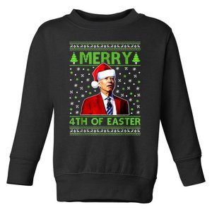 Merry 4th Of Easter Funny Biden Christmas Ugly Sweater Toddler Sweatshirt