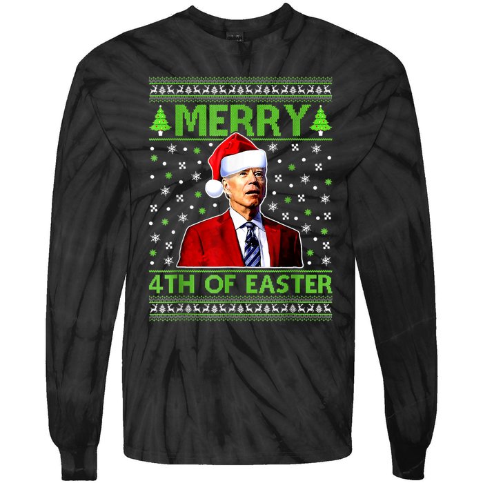 Merry 4th Of Easter Funny Biden Christmas Ugly Sweater Tie-Dye Long Sleeve Shirt