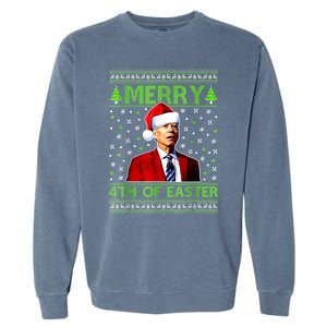 Merry 4th Of Easter Funny Biden Christmas Ugly Sweater Garment-Dyed Sweatshirt