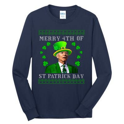 Merry 4th Of St Patrick's Day Funny Joe Biden Tall Long Sleeve T-Shirt