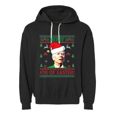 Merry 4th Of Easter Funny Joe Biden Christmas Garment-Dyed Fleece Hoodie