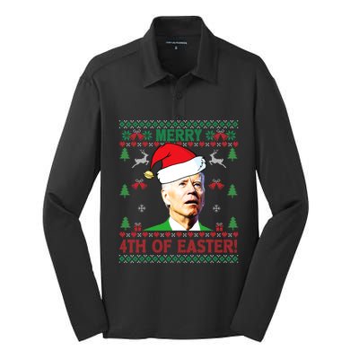 Merry 4th Of Easter Funny Joe Biden Christmas Silk Touch Performance Long Sleeve Polo