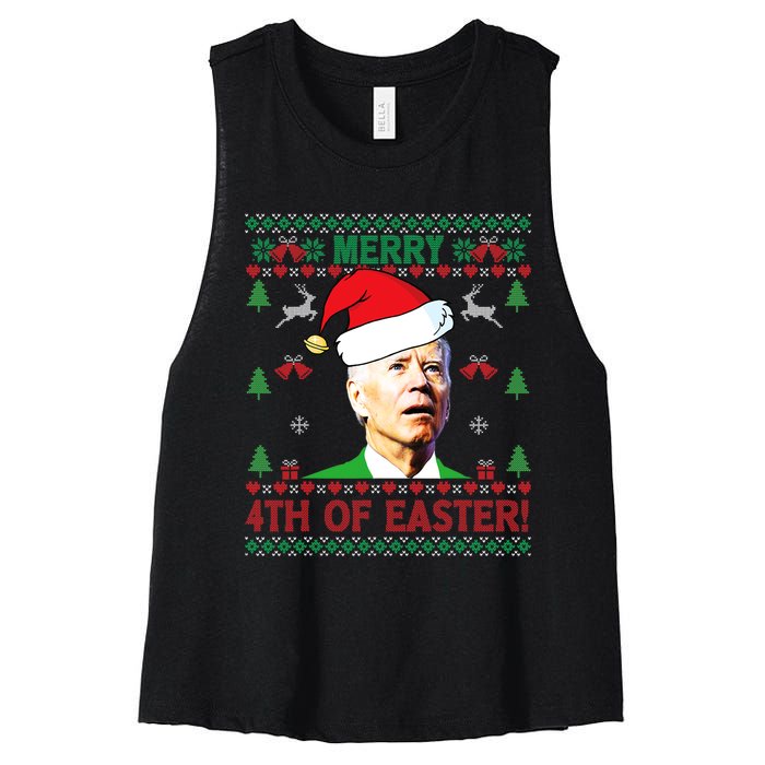 Merry 4th Of Easter Funny Joe Biden Christmas Women's Racerback Cropped Tank