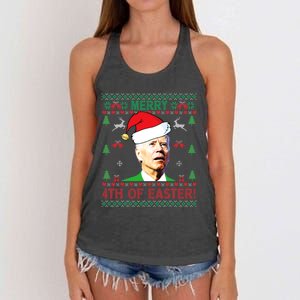 Merry 4th Of Easter Funny Joe Biden Christmas Women's Knotted Racerback Tank