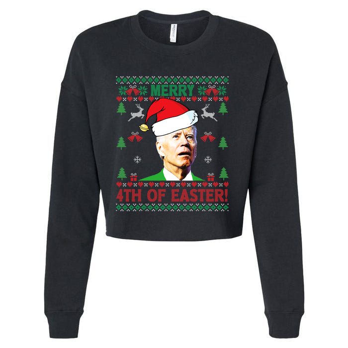 Merry 4th Of Easter Funny Joe Biden Christmas Cropped Pullover Crew