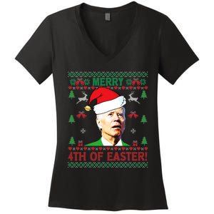 Merry 4th Of Easter Funny Joe Biden Christmas Women's V-Neck T-Shirt