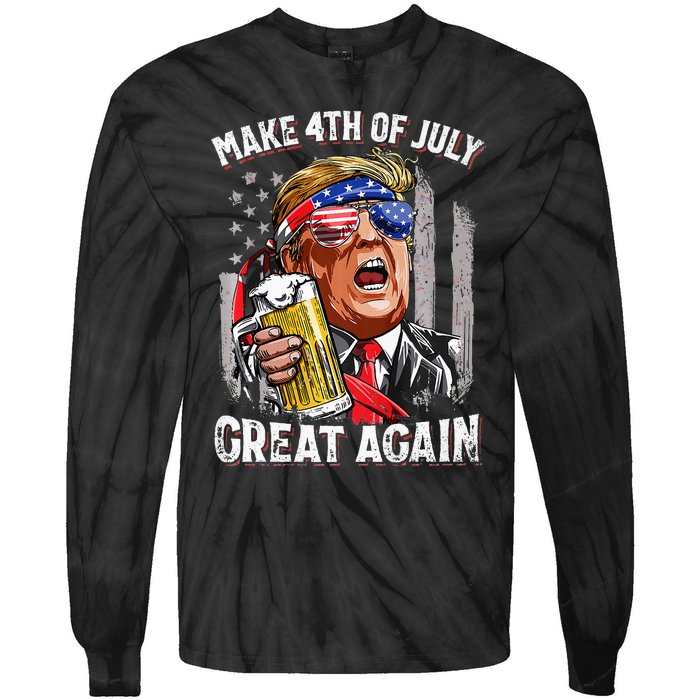 Make 4th Of July Great Again Trump Tie-Dye Long Sleeve Shirt