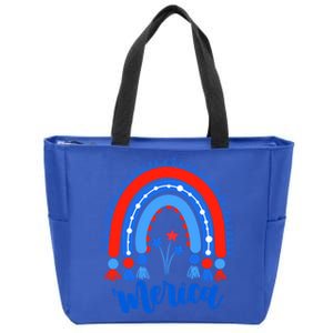 Merica 4th Of July American Flag Colors Rainbow Gift Zip Tote Bag