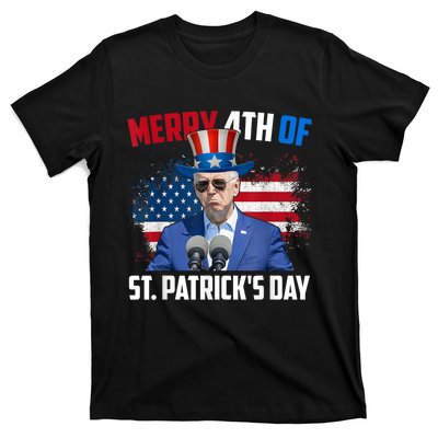 Merry 4th Of St Patricks Day Anti Biden Confused 4th Of July T-Shirt