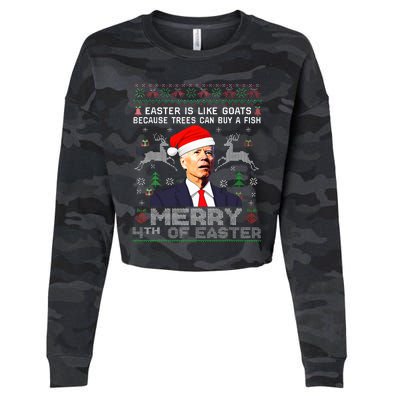 Merry 4th Of Easter Funny Biden Ugly Christmas Sweater  Cropped Pullover Crew