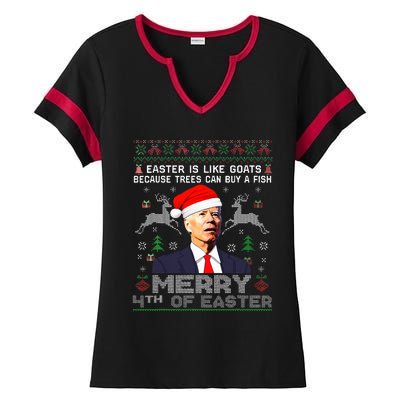 Merry 4th Of Easter Funny Biden Ugly Christmas Sweater  Ladies Halftime Notch Neck Tee