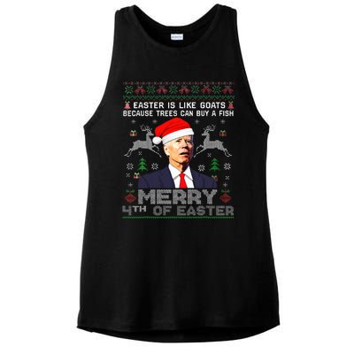 Merry 4th Of Easter Funny Biden Ugly Christmas Sweater  Ladies PosiCharge Tri-Blend Wicking Tank