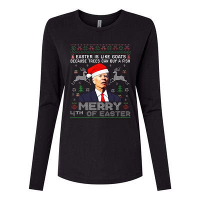 Merry 4th Of Easter Funny Biden Ugly Christmas Sweater  Womens Cotton Relaxed Long Sleeve T-Shirt