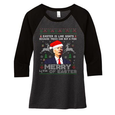 Merry 4th Of Easter Funny Biden Ugly Christmas Sweater  Women's Tri-Blend 3/4-Sleeve Raglan Shirt