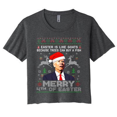 Merry 4th Of Easter Funny Biden Ugly Christmas Sweater  Women's Crop Top Tee