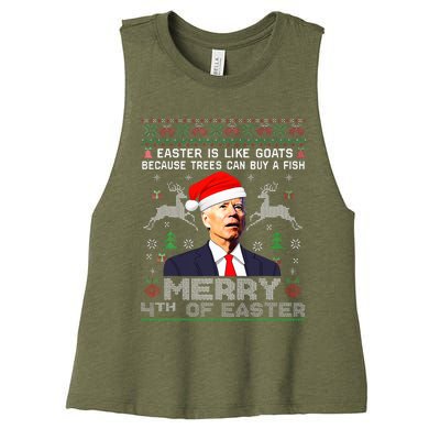 Merry 4th Of Easter Funny Biden Ugly Christmas Sweater  Women's Racerback Cropped Tank