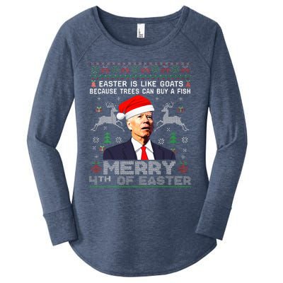 Merry 4th Of Easter Funny Biden Ugly Christmas Sweater  Women's Perfect Tri Tunic Long Sleeve Shirt